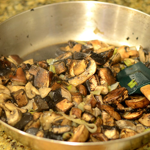 Cooked mushrooms and leeks