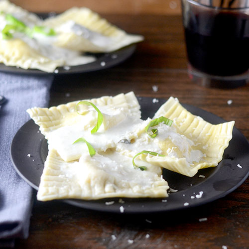 Ravioli with a Basil Cream Sauce Feed Your Soul Too