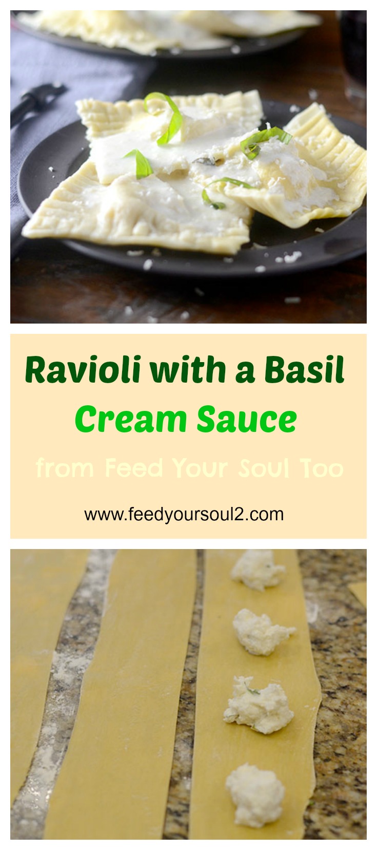 Ravioli with a Basil Cream Sauce #pasta #basil #ravioli | feedyoursoul2.com