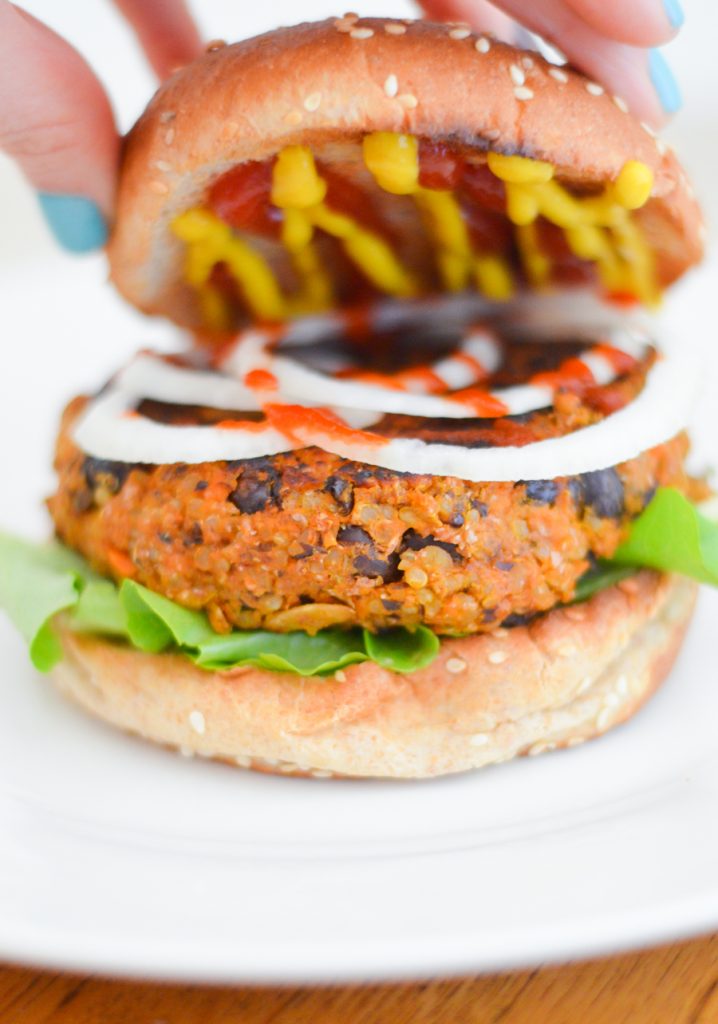 Sriracha Sweet Potato Veggie Burgers - Luci's Morsels