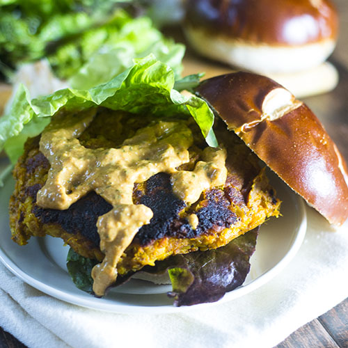 Sweet Potato Chickpea Lentil Burger from Feed Your Soul Too