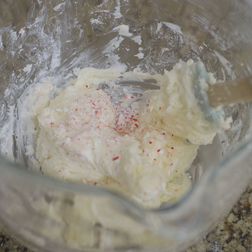 Smashed Candy Canes added to Frosting