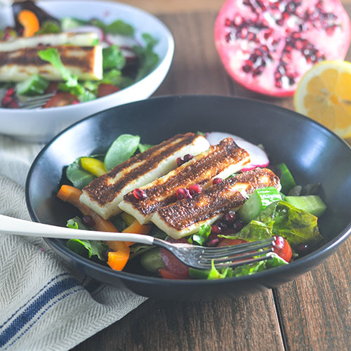 Grilled Haloumi Pomegranate Salad from Feed Your Soul Too