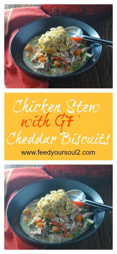 Chicken Stew with GF Cheddar Biscuits l #bread #stew #onepotmeal #glutenfree | feedyoursoul2.com
