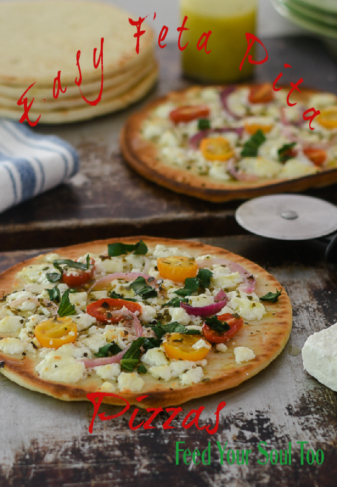 Easy Feta Pita Pizzas l #pizzas #easy #feta | feedyoursoul2.com
