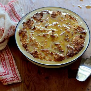 Bread pudding with sauce 500