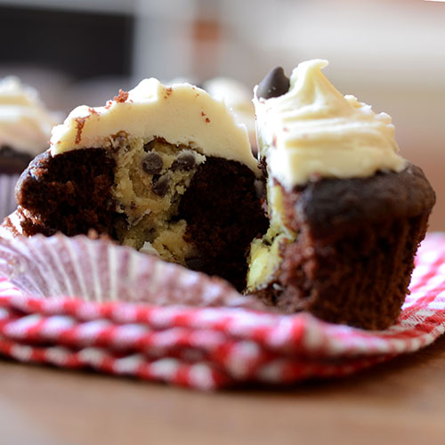 Chocolate filled Cookie Dough Cupcakes