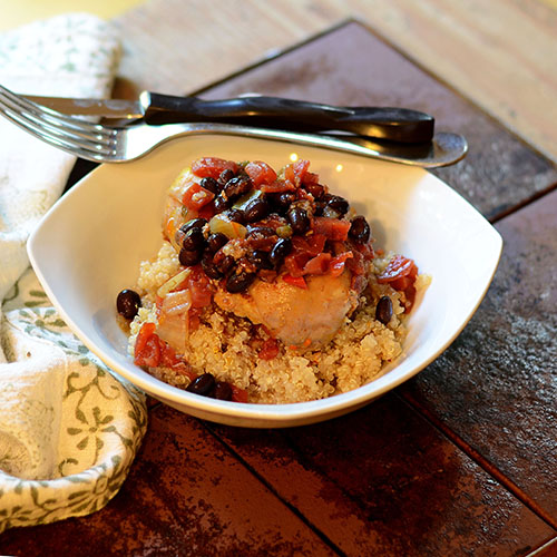 Spiced Chicken, Tomatoes and Black Beans over Quinoa