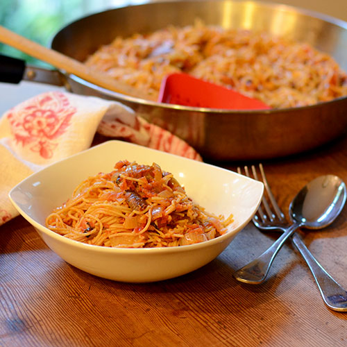 Angel Hair Pasta with a Roasted Tomato Onion Sauce