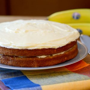Banana Cake with Cream Cheese Frosting Low angle 2 500