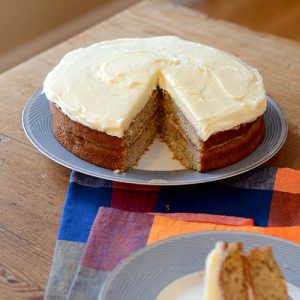 Banana Cake with Cream Cheese Frosting Piece out of cake 500