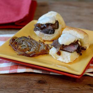 Filet Slider Topped With Blue Cheese Straight on 500