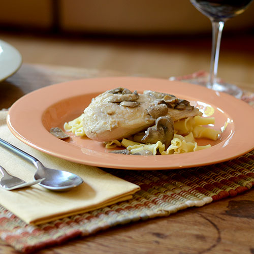 Chicken-Marsala chicken, salt, pepper, all-purpose flour, olive oil, mushrooms, marsala, chicken broth, lemon juice, pasta, Italian