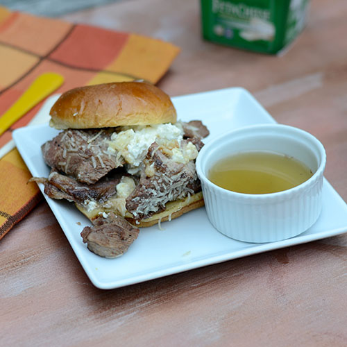 lamb-philly-cheesesteak Lamb Philly Cheesesteak, parmesan, feta, skillet, baking, bun, au jus