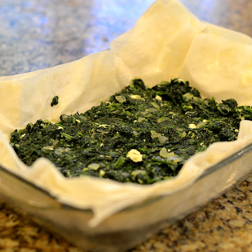 Spinach-phyllo-tart assembling Spinach, phyllo, tart