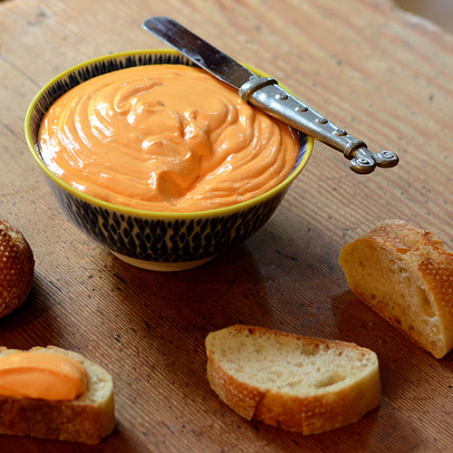 Roasted-Garlic-Tyrokavteri roasted red peppers, fat-free, greek yogurt, cream cheese, oregano, spices, lemon juice, olive oil