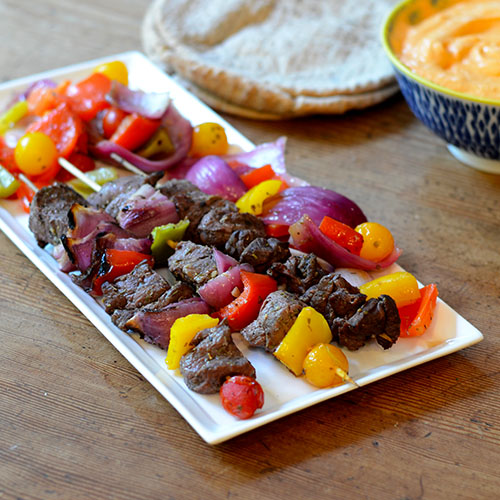 Greek-lamb-kabobs Greek Lamb Kabobs, lamb, peppers, onions, lemon, olive oil, tomatoes, kabobs, grilling