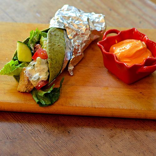 Greek-Chicken-Wrap Greek, sandwich, wrap, chicken, yogurt, fat-free, sauce, vegetables