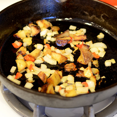 Potatoes-Onions-Pepper-in-Skillet Potatoes, onions, pepper, skillet