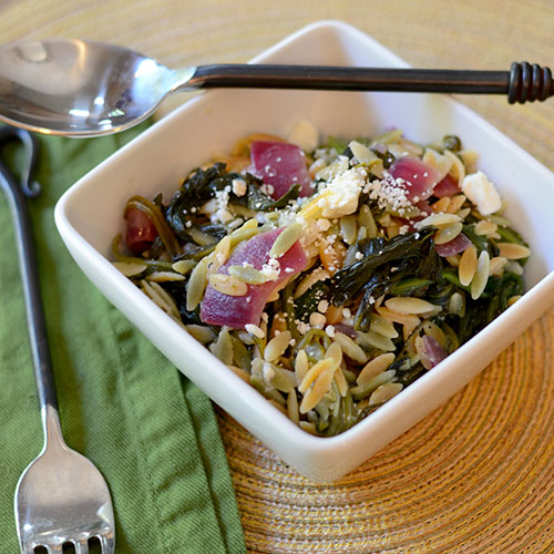Greek-orzo-pasta-salad Greek, Orzo, Pasta, Salad, feta, spinach, vegetables, onions, cheese, dairy, herbs