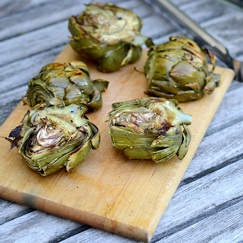 Grilled-Artichokes artichokes, grilled, lemon, garlic