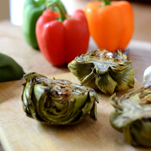 Grilled-Artichokes artichokes, grilled, lemon, garlic