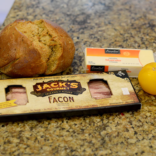 Ingredients Ingredients, facon, rye bread, muenster cheese, tomato