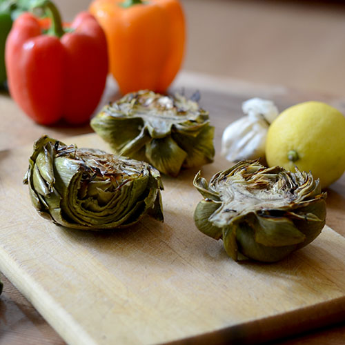 Grilled-Artichokes artichokes, grilled, lemon, garlic