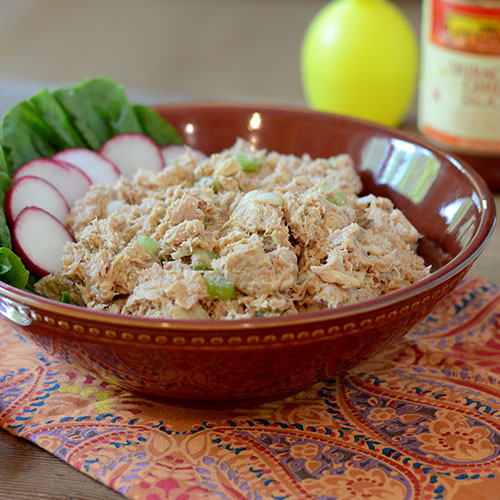 Yogurt-Sriracha-Tuna-Salad tuna, Greek yogurt, lemon juice, agave, celery salt, pepper, sriracha, onion, celery