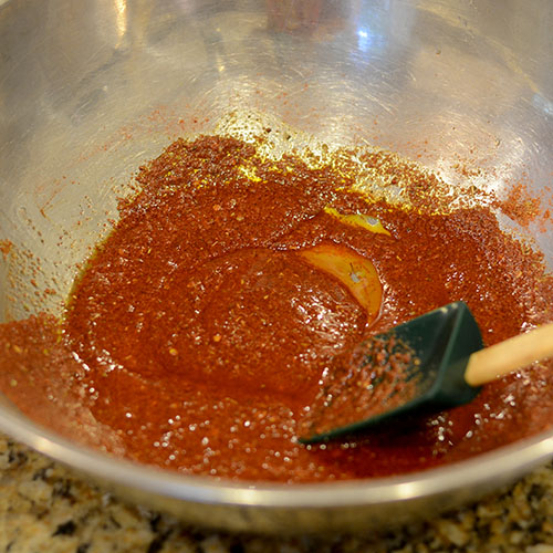 Achiote-Paste achiote paste, canola oil, orange juice, achiote, cumin, garlic, adobo, oregano, cayenne, red pepper flakes, lemon juice