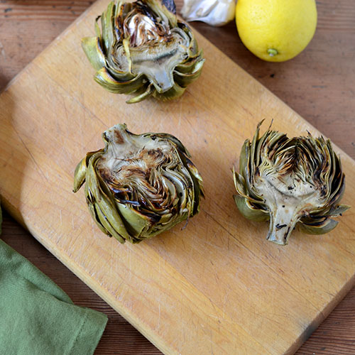 Grilled-Artichokes artichokes, grilled, lemon, garlic