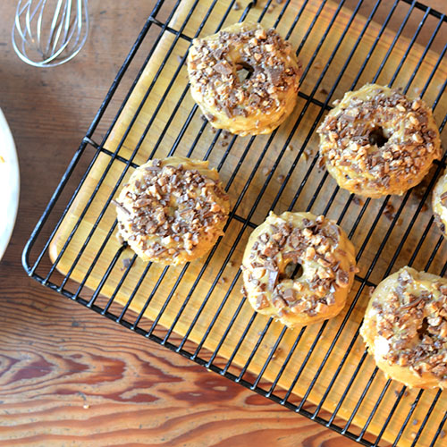 Banana-Heath-Bar-Donut donut, banana, heath bar, toffee, flour, cinnamon, salt, baking powder, dulce de leche, buttermilk, vanilla