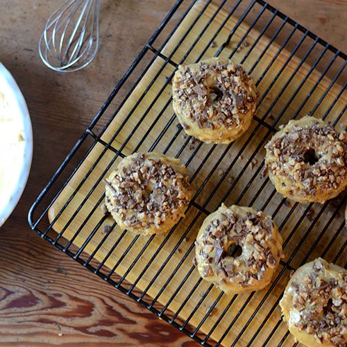 Banana-Heath-Bar-Donut donut, banana, heath bar, toffee, flour, cinnamon, salt, baking powder, dulce de leche, buttermilk, vanilla
