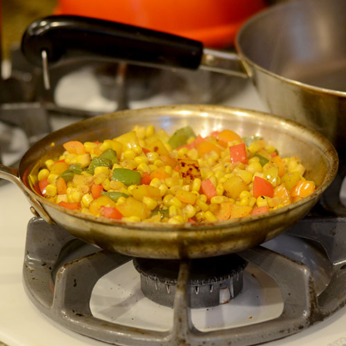 Corn added, peppers