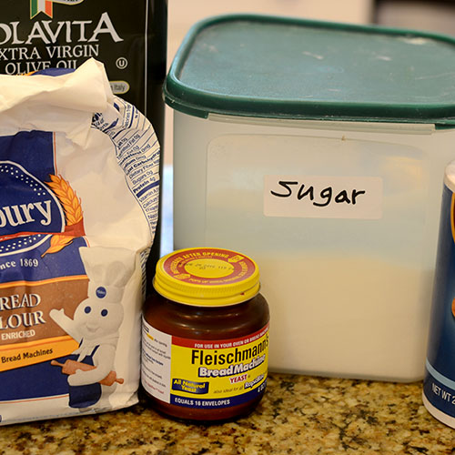 Ingredients Ingredients, all-purpose flour, yeast, water, salt, brown sugar, olive oil