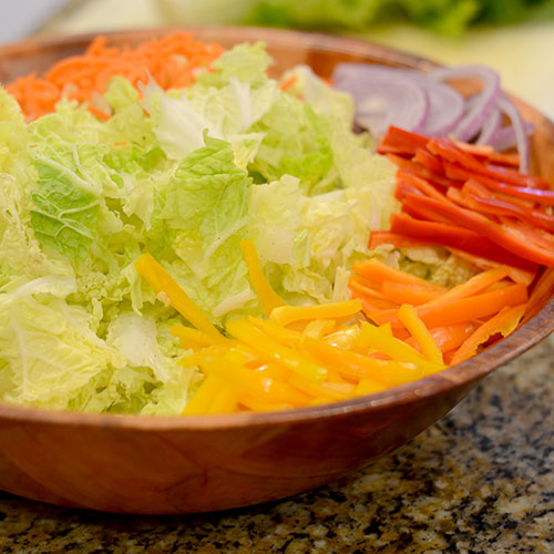 Creamy-Cumin-dill-Coleslaw napa cabbage, carrots, red onion, sweet peppers, cumin, dill, fat-free yogurt, mayonnaise, celery salt, lime pepper