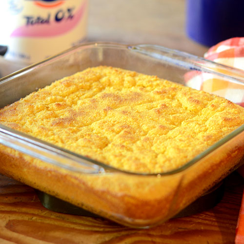 Corn-Bread Corn Bread, yougrt, corn meal, flour, sugar, baking soda, salt, eggs