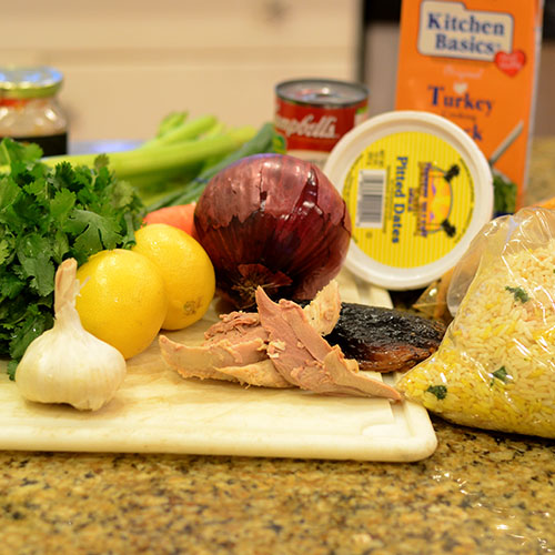 Ingredients Ingredients, lemon, turkey, rice, butter, flour, carrots, celery, onions, parsley, eggs, stock