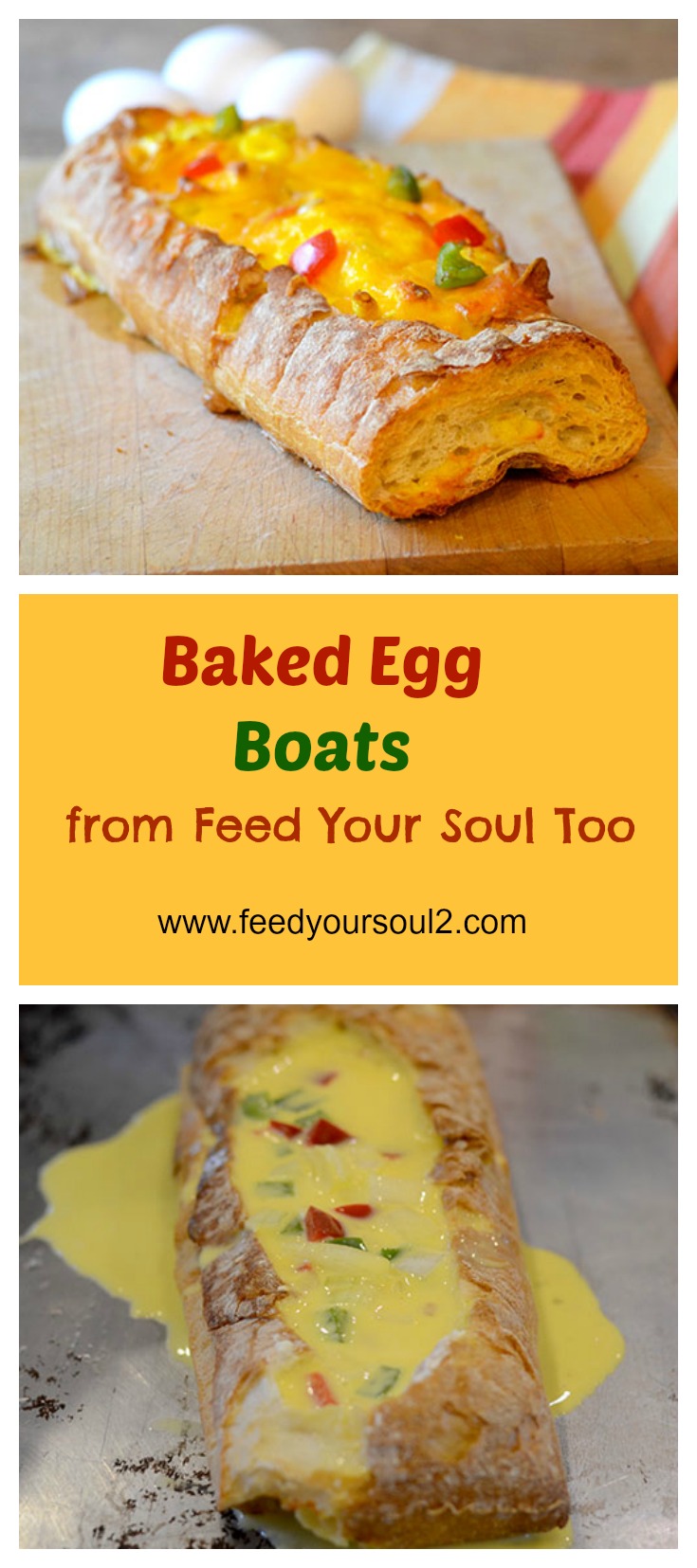 Baked Egg Boats #Bread #Breakfast #Eggs | feedyoursoul2.com