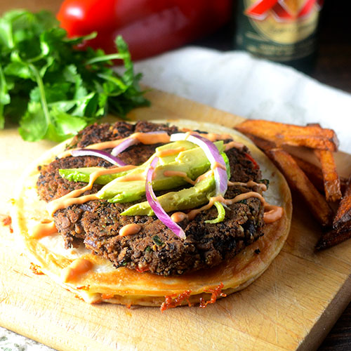 Black-Bean-Burger-Quesadilla Black Bean Burger Quesadilla