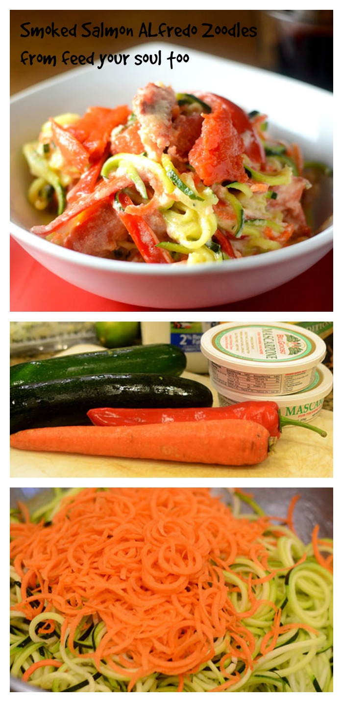 Smoked Salmon Alfredo Zoodles #zoodles #smokedsalmon #seafood #pasta | feedyoursoul2.com