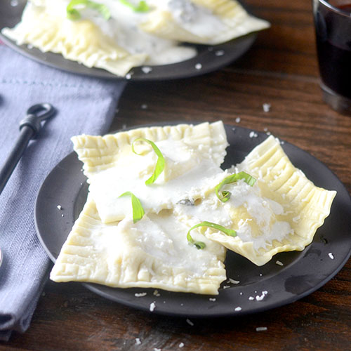 Ravioli with a Basil Cream Sauce Feed Your Soul Too