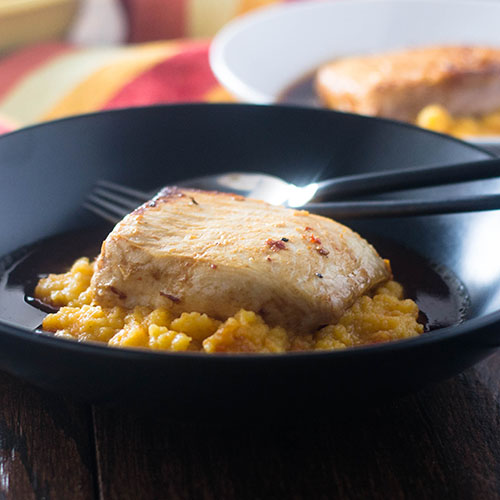Spicy Mexican Seafood on a Root Vegetable Puree from Feed Your Soul Too "Spicy Mexican Seafood on a Root Vegetable Puree #seafood #rootvegetables #chipotlesauce | feedyoursoul2.com"