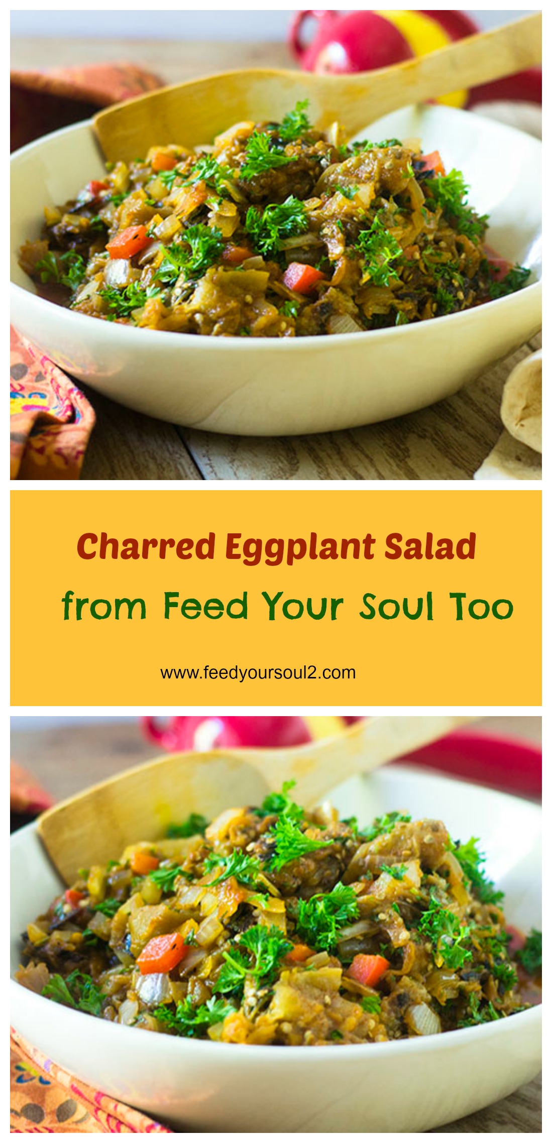 Charred Eggplant Salad from Feed Your Soul Too Charred Eggplant Salad #vegan #salad #eggplant | feedyoursoul2.com