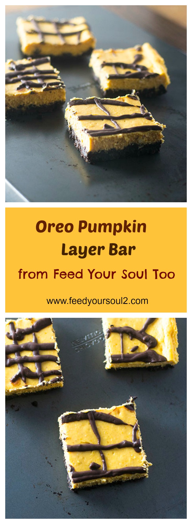 Oreo Pumpkin Layer Bars from Feed Your Soul Too Oreo Pumpkin Layer Bars #dessert #chocolate #pumpkin | feedyoursoul2.com