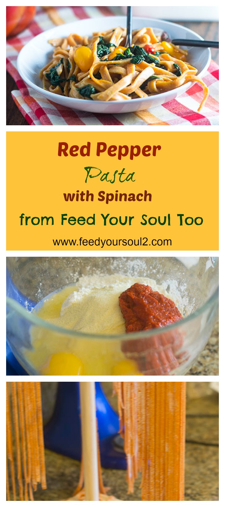 Red Pepper Pasta with Spinach from Feed Your Soul Too Red Pepper Pasta with Spinach #pasta #redpepper #Italianfood | feedyoursoul2.com