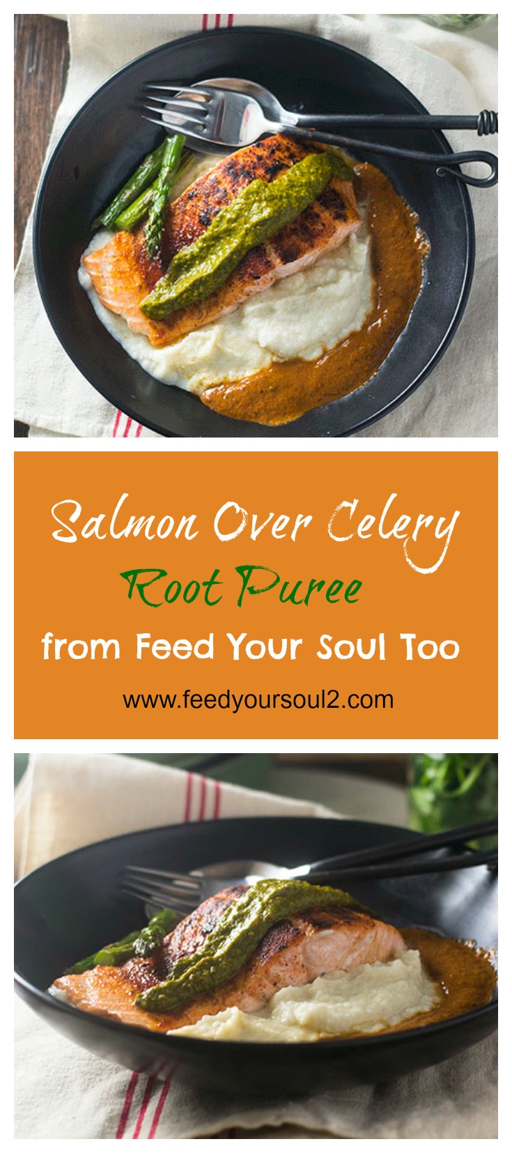 Salmon over Celery Root Puree #seaffod #dinner #rootpuree | feedyoursoul2.com