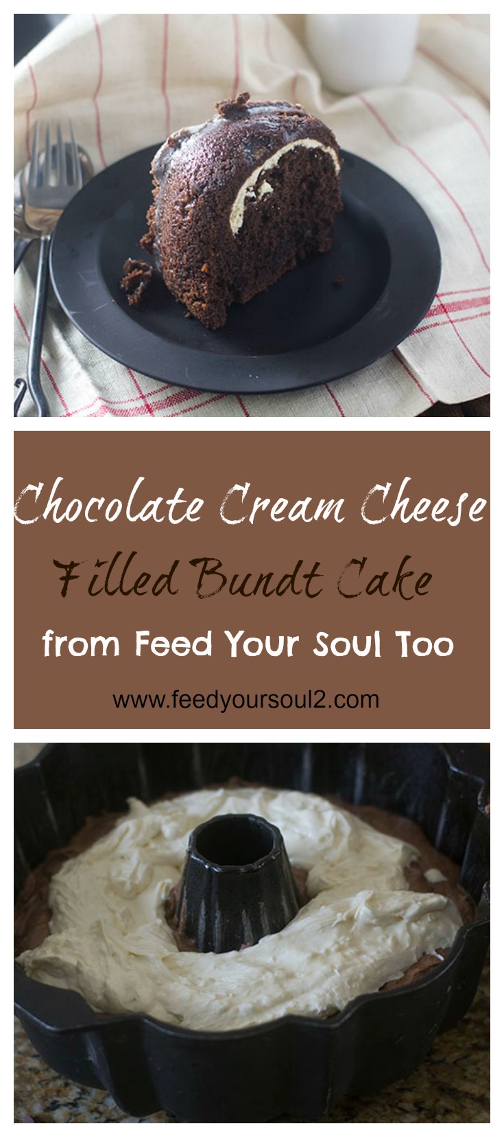 Chocolate Cream Cheese Filled Bundt Cake #dessert #chocolate #creamcheese feedyoursoul2.com