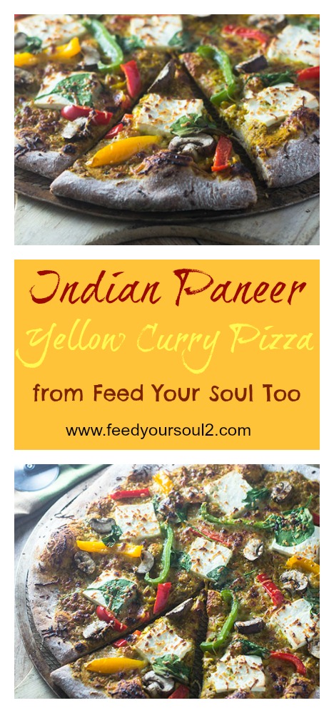 Indian Paneer Yellow Curry Pizza from Feed Your Soul Too Indian Paneer Yellow Curry Pizza #dinner #vegetarian #fusion #curry | feedyoursoul2.com