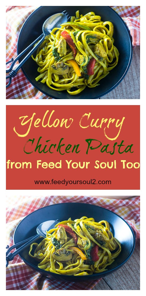 Yellow Curry Chicken Pasta from Feed Your Soul Too Yellow Curry Chicken Pasta #dinner #fusion #curry #pasta | feedyoursoul2.com